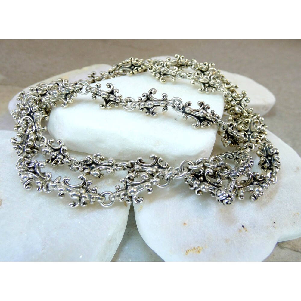 VTG NOVICA Indonesia Sterling Silver Balinese Crest Link Toggle Necklace 24 in